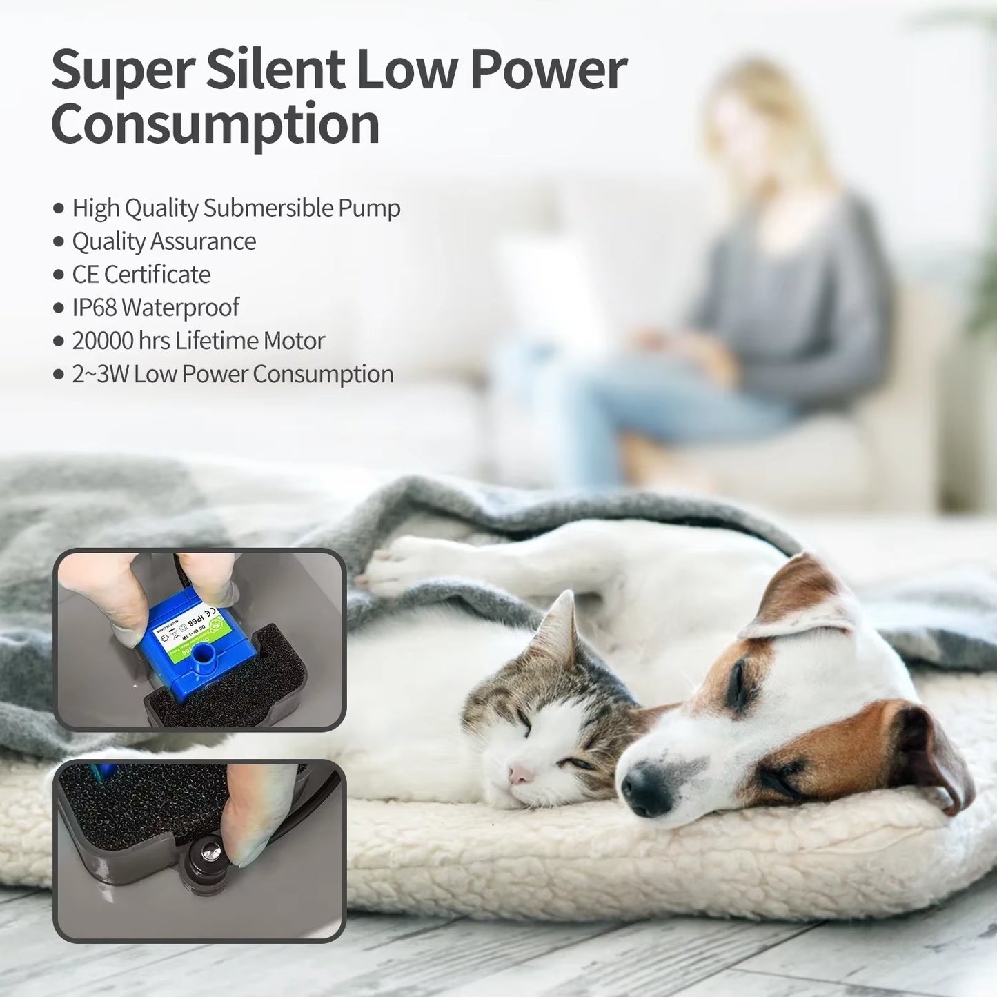 Cat Water Fountain 67Oz/2L for Pet Small Dogs Drinking Ultra Silent with LED Lighting Water Dispenser Automatic Drinking