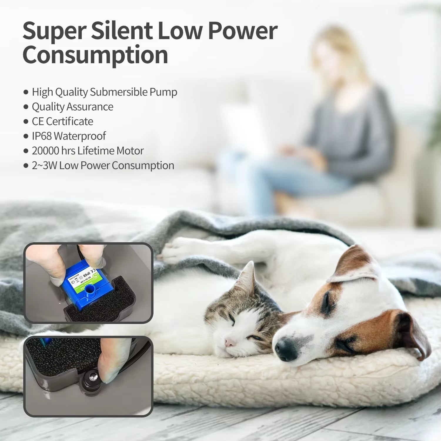 Cat Water Fountain 67Oz/2L for Pet Small Dogs Drinking Ultra Silent with LED Lighting Water Dispenser Automatic Drinking